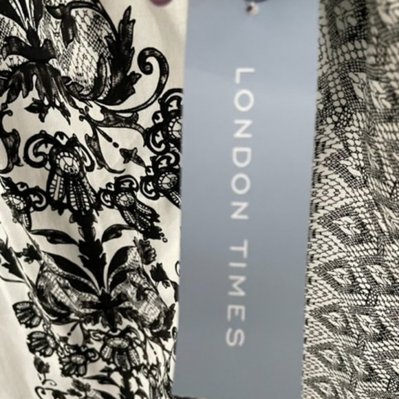 NWT - LONDON TIMES Ornate Scroll Flower Printed Cotton Sateen Dress Size 10 - Picture 3 of 5